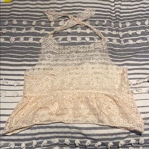 Lace neck tie crop top